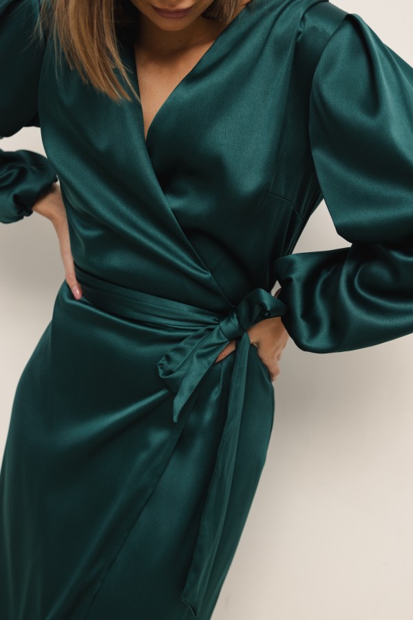 Monica Sukienka Satynowa Wiązana Green