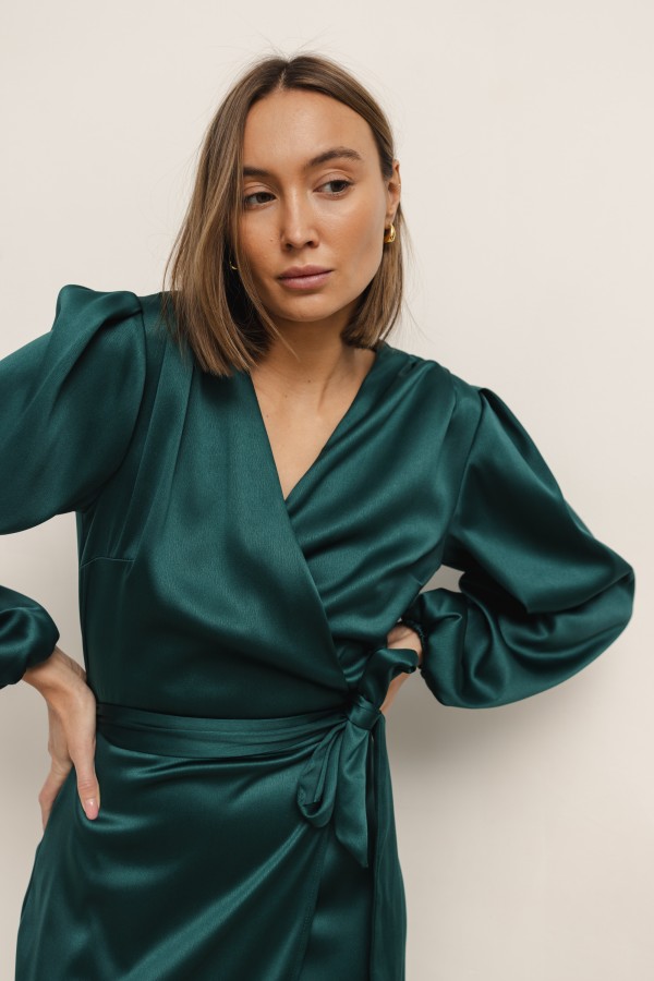 Monica Sukienka Satynowa Wiązana Green