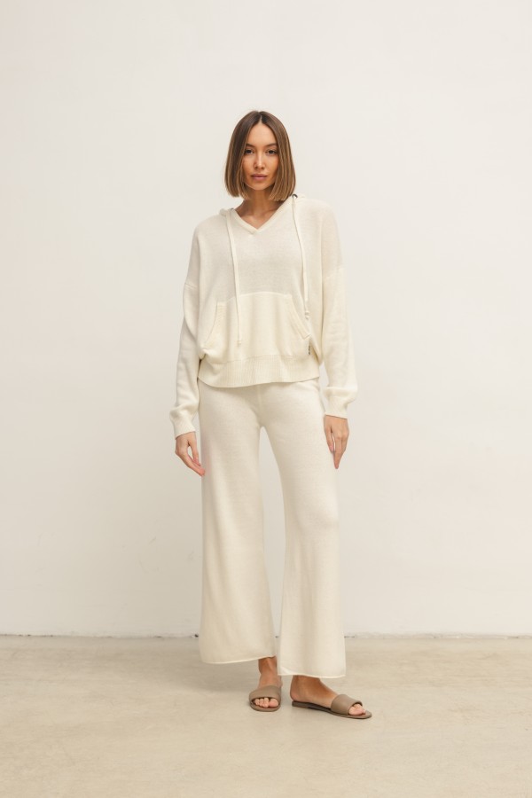 Maxim Wide-Leg Knit Trousers Ecru