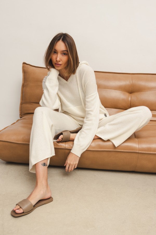 Maxim Wide-Leg Knit Trousers Ecru