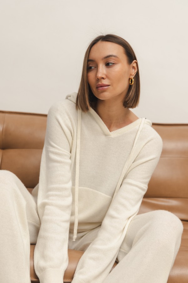 Maxim Wide-Leg Knit Trousers Ecru