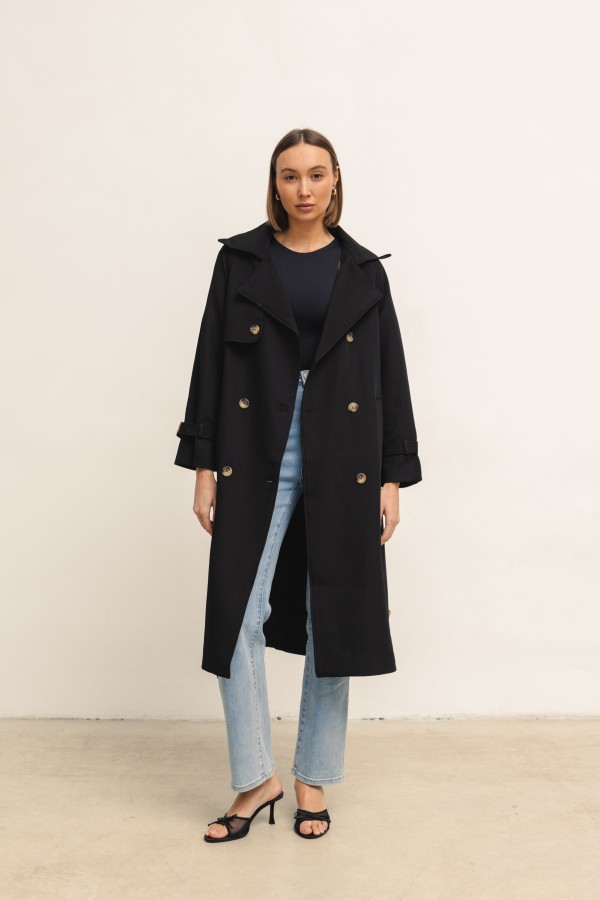 Pierre Belted Trench Coat Black
