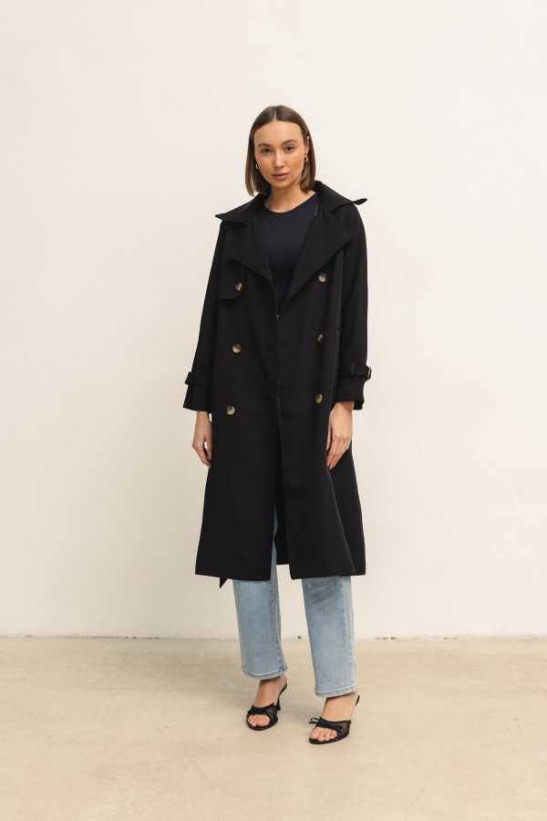 Pierre Belted Trench Coat Black