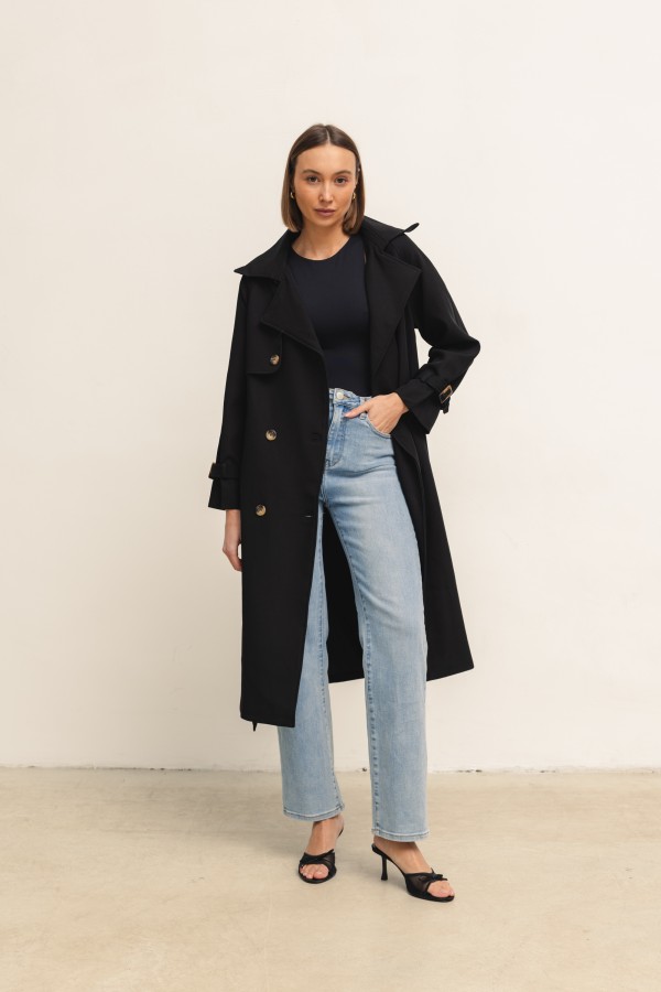 Pierre Belted Trench Coat Black