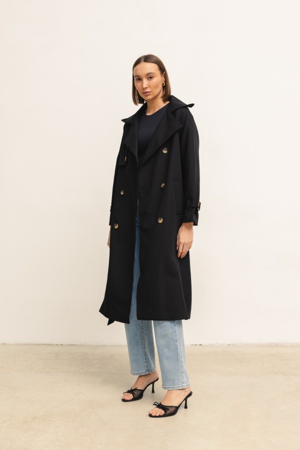 Pierre Belted Trench Coat Black