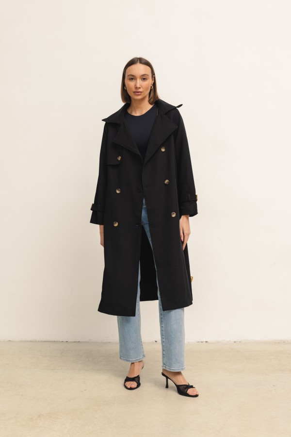 Pierre Belted Trench Coat Black