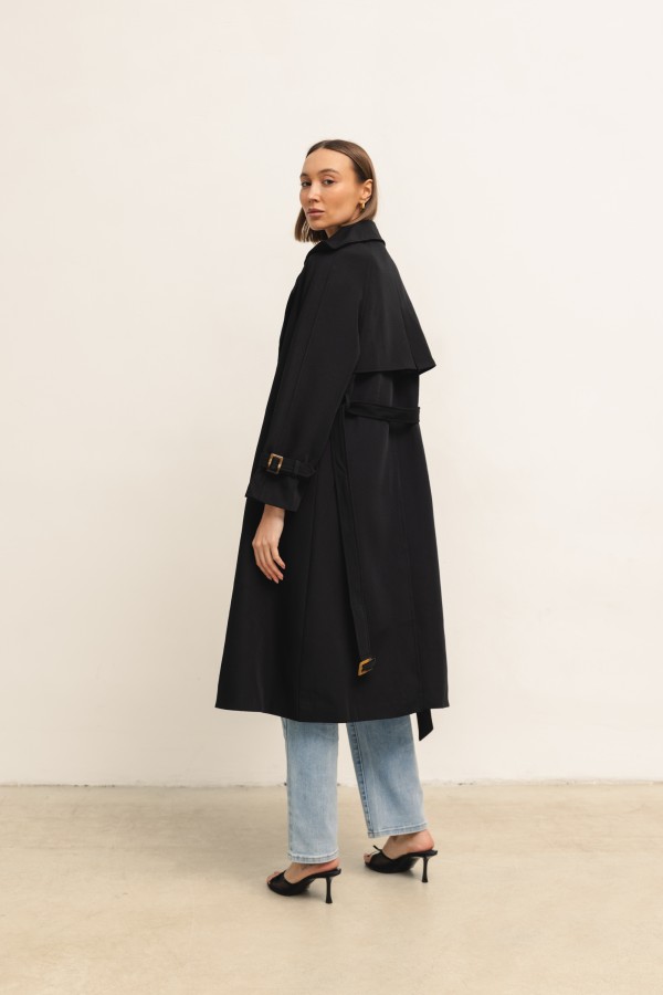 Pierre Belted Trench Coat Black