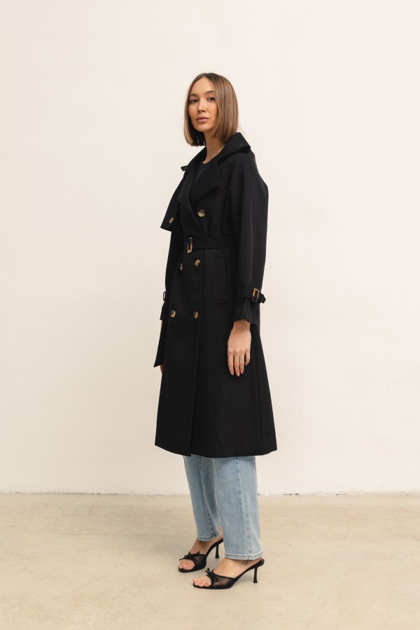 Pierre Belted Trench Coat Black