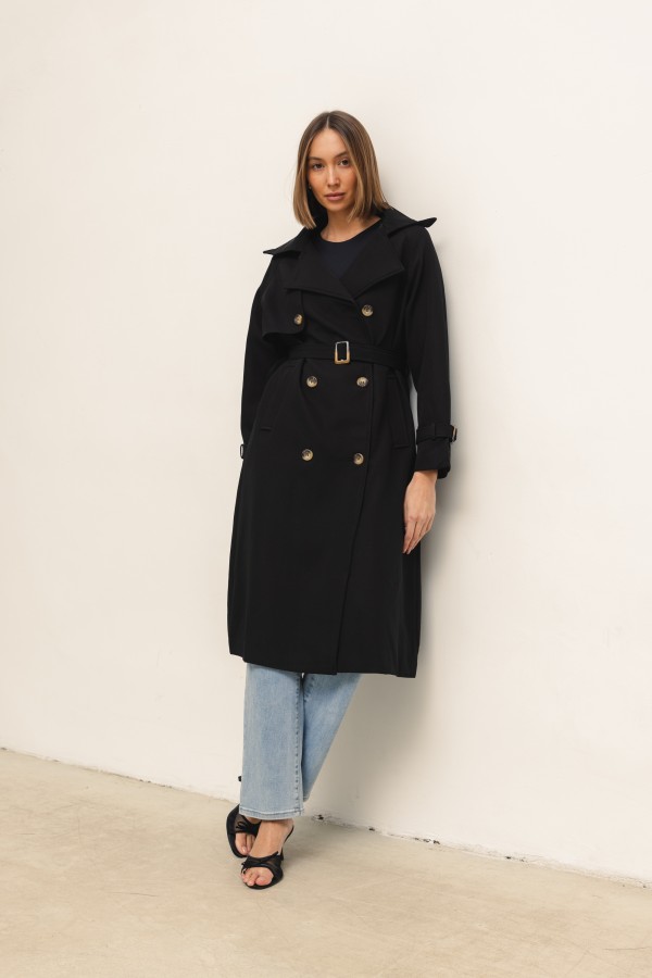 Pierre Belted Trench Coat Black