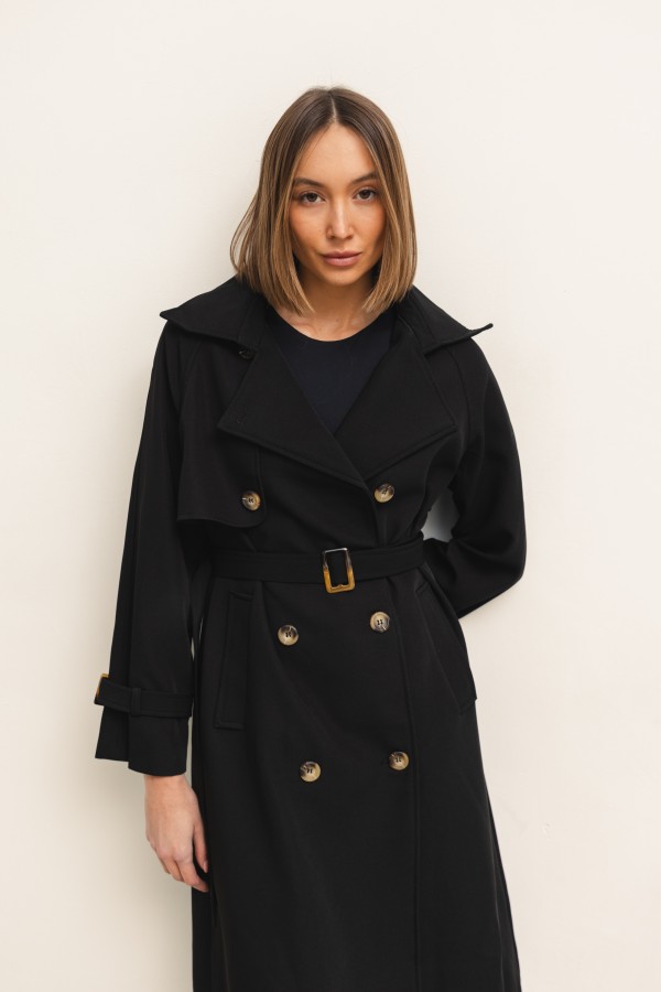 Pierre Belted Trench Coat Black