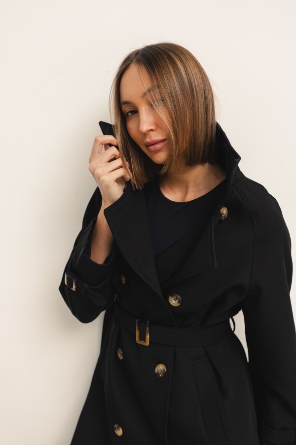 Pierre Belted Trench Coat Black