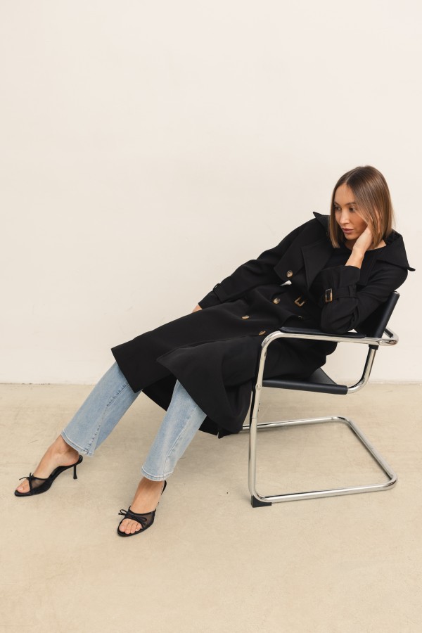 Pierre Belted Trench Coat Black
