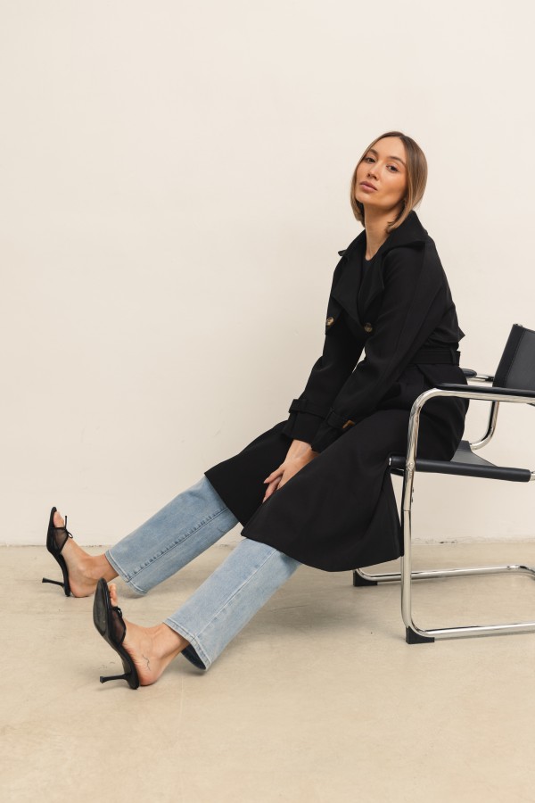 Pierre Belted Trench Coat Black