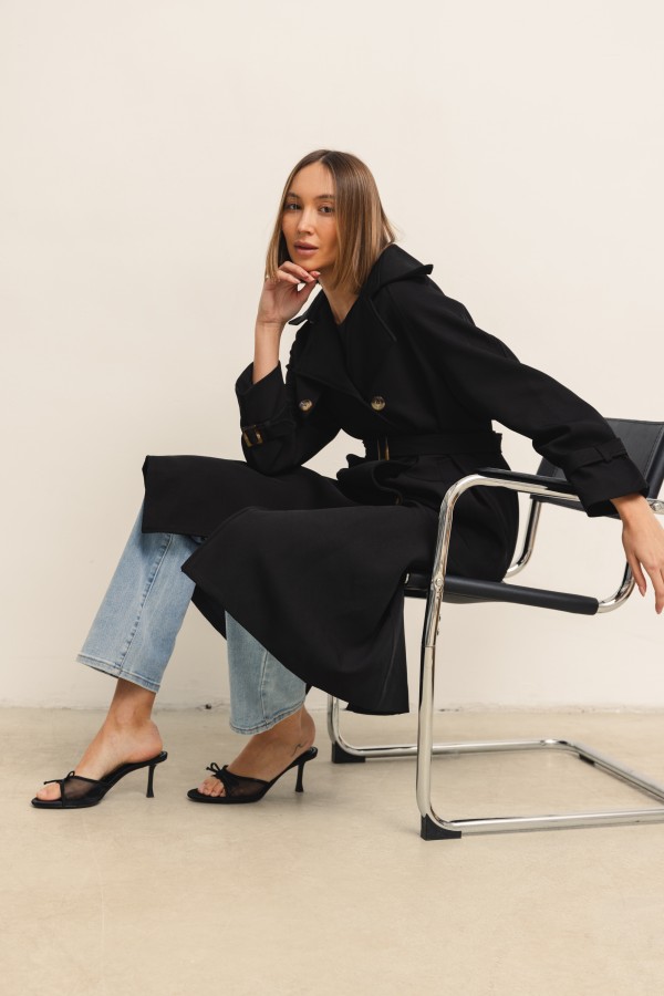 Pierre Belted Trench Coat Black