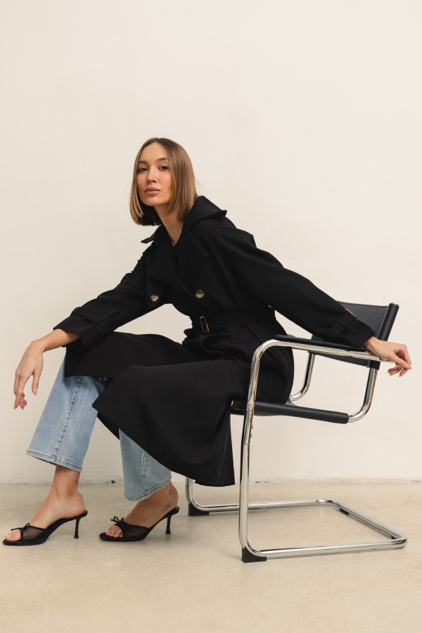 Pierre Belted Trench Coat Black