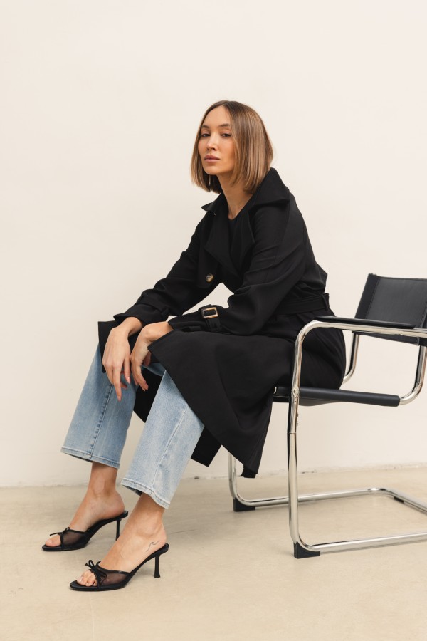 Pierre Belted Trench Coat Black