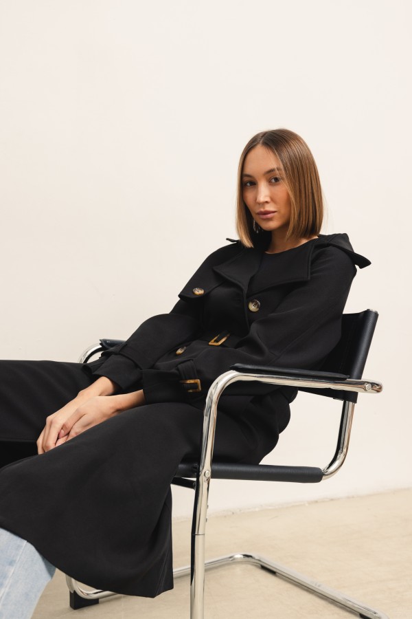 Pierre Belted Trench Coat Black