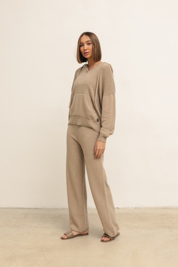 Maxim Spodnie Dzianinowe Wide Leg Beż