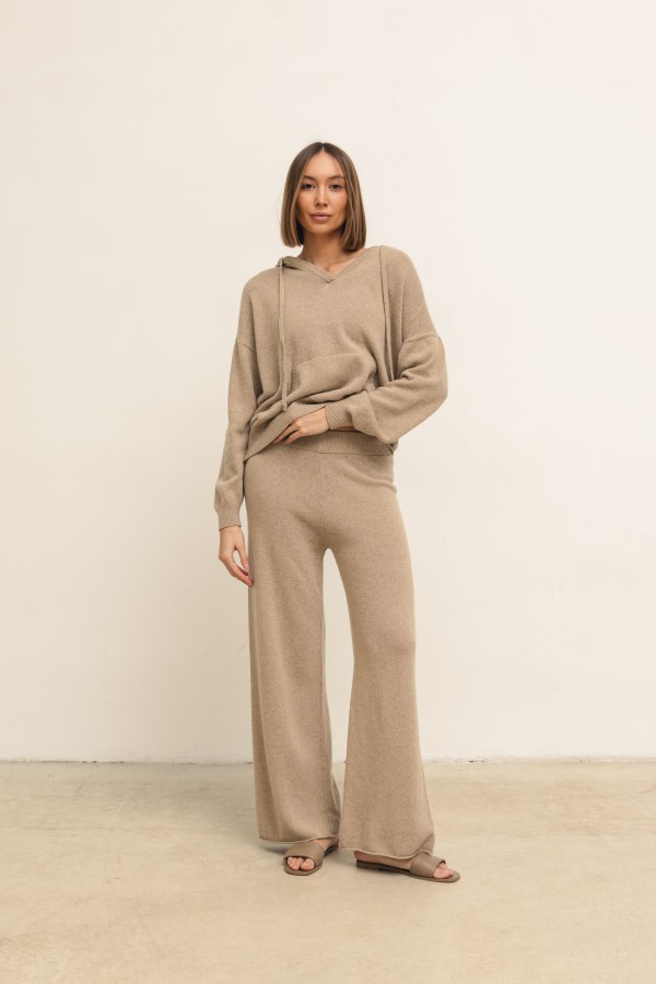 Maxim Spodnie Dzianinowe Wide Leg Beż