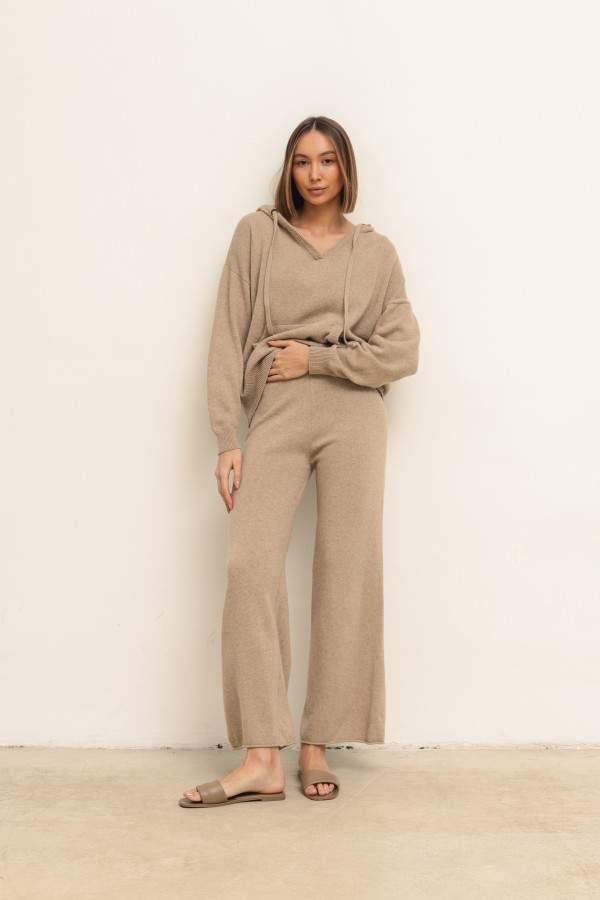 Maxim Spodnie Dzianinowe Wide Leg Beż