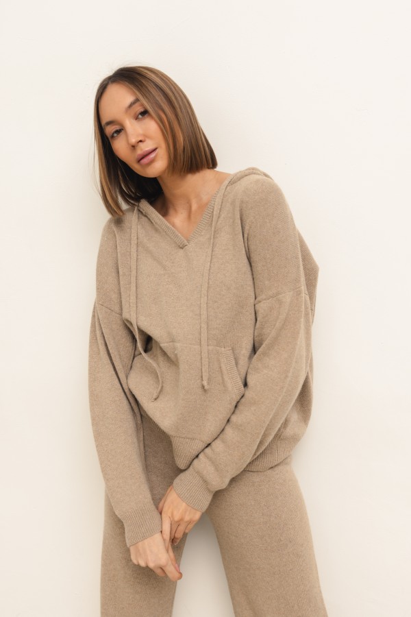 Maxim Spodnie Dzianinowe Wide Leg Beż