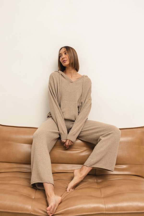 Maxim Wide-Leg Knit Trousers Beige