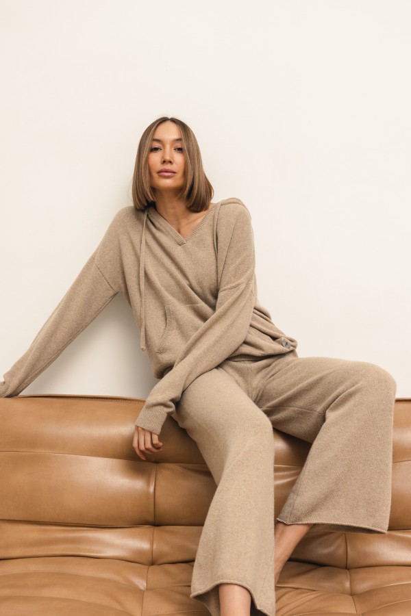 Maxim Spodnie Dzianinowe Wide Leg Beż