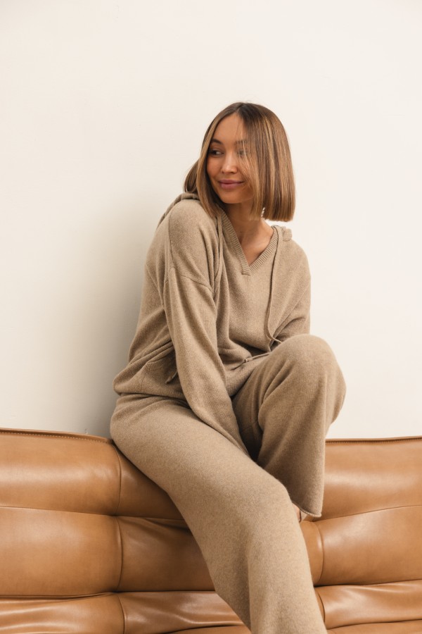 Maxim Spodnie Dzianinowe Wide Leg Beż