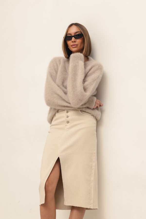 RD8305 Spódnica Jeansowa Beż