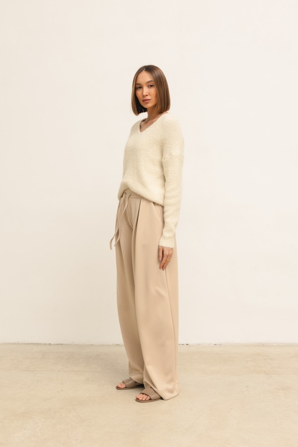 Sidney Spodnie Wide Leg Beż
