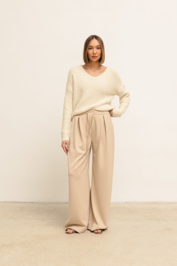 Sidney Wide-Leg Trousers Beige