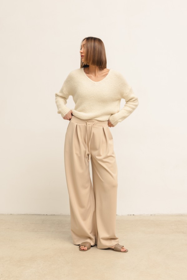 Sidney Wide-Leg Trousers Beige