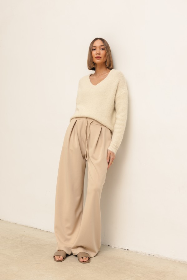 Sidney Wide-Leg Trousers Beige