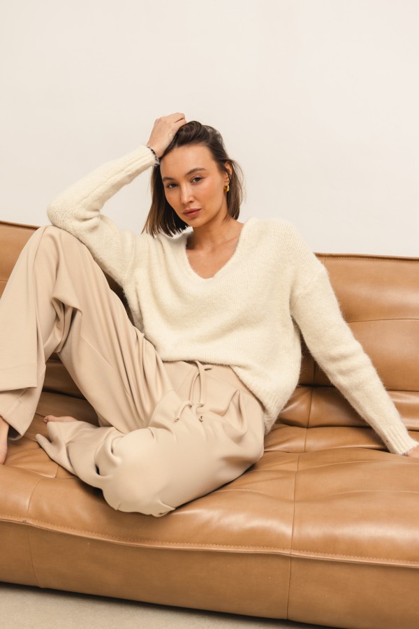 Sidney Spodnie Wide Leg Beż