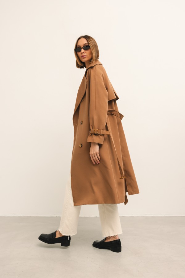Pierre Belted Trench Coat Camel