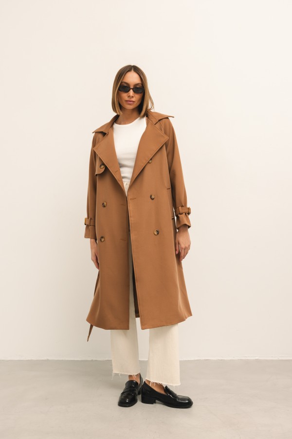 Pierre Belted Trench Coat Camel