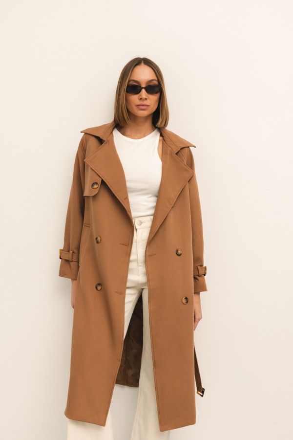 Pierre Belted Trench Coat Camel