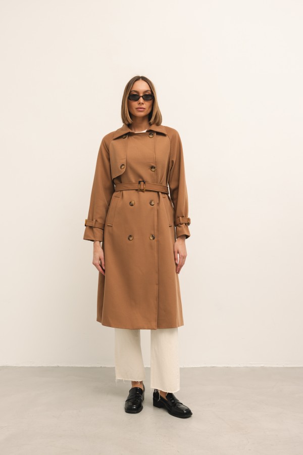 Pierre Belted Trench Coat Camel