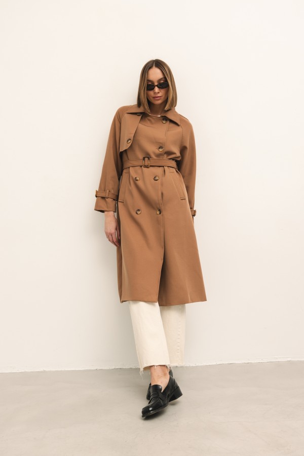 Pierre Belted Trench Coat Camel