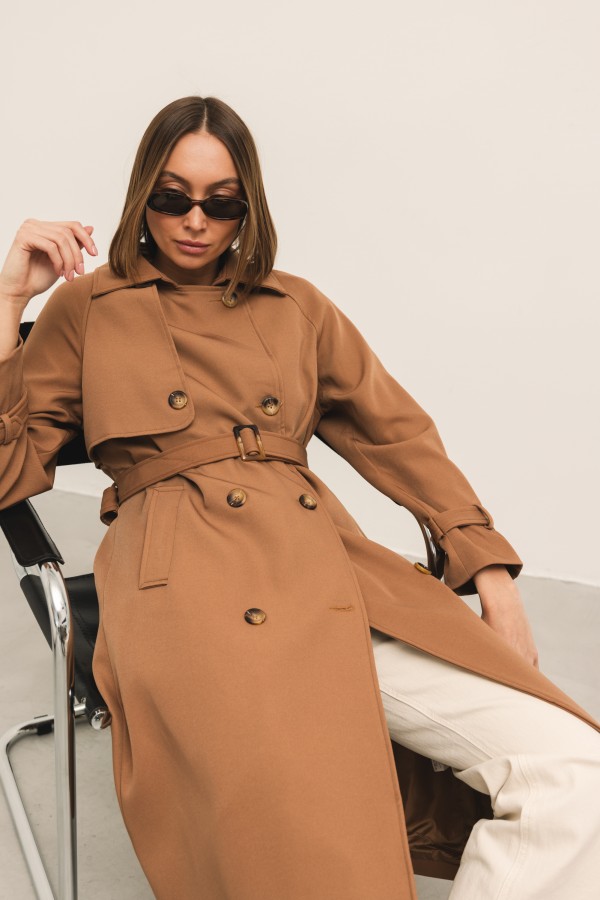 Pierre Belted Trench Coat Camel