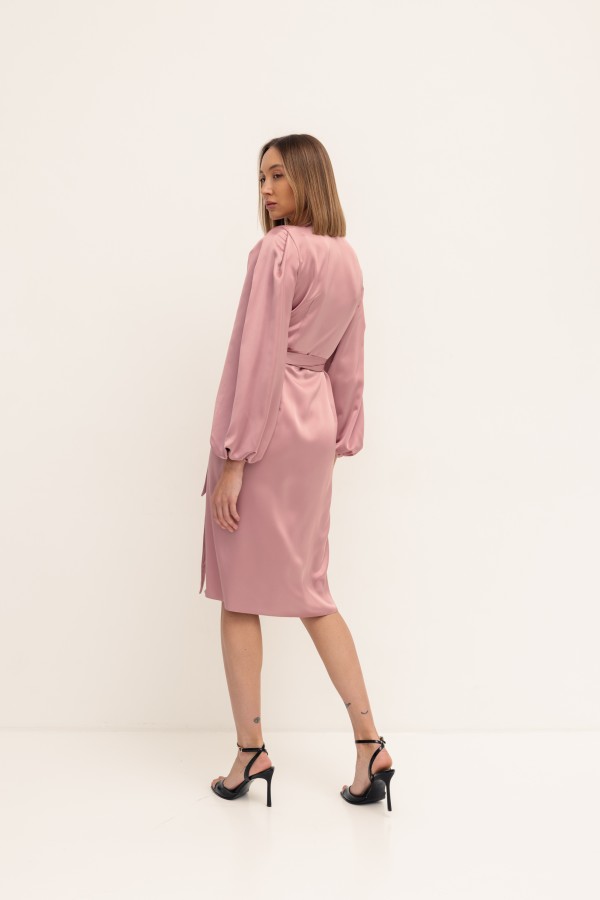Klara Sukienka Satynowa Wiązana Róż