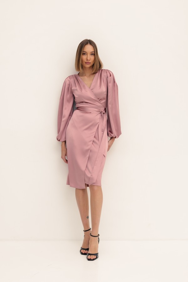 Klara Satin Wrap Dress Pink