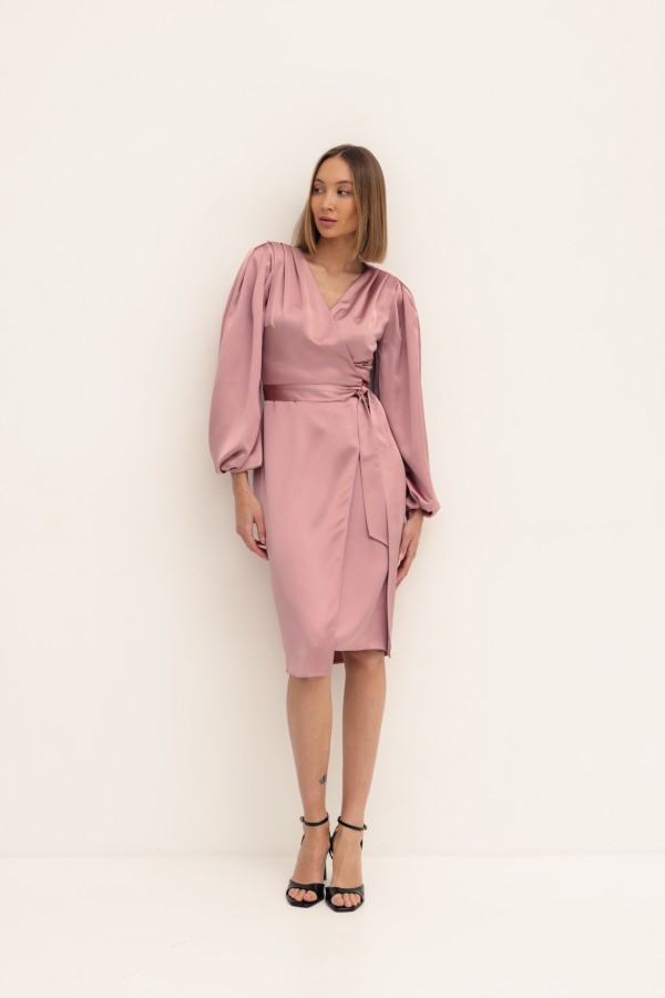 Klara Sukienka Satynowa Wiązana Róż