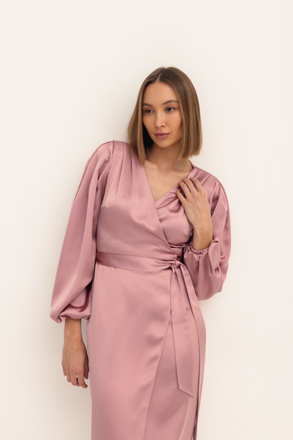 Klara Satin Wrap Dress Pink