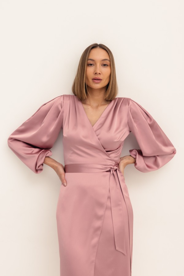 Klara Sukienka Satynowa Wiązana Róż