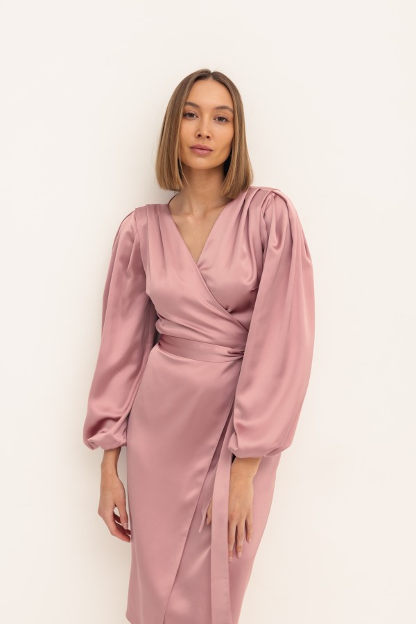 Klara Satin Wrap Dress Pink