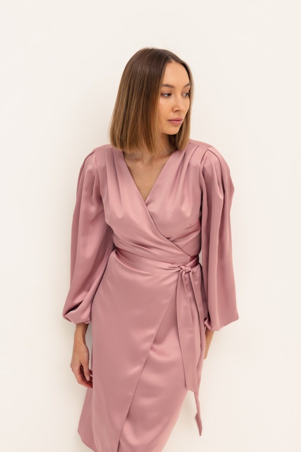 Klara Sukienka Satynowa Wiązana Róż
