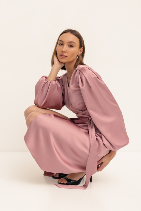 Klara Sukienka Satynowa Wiązana Róż