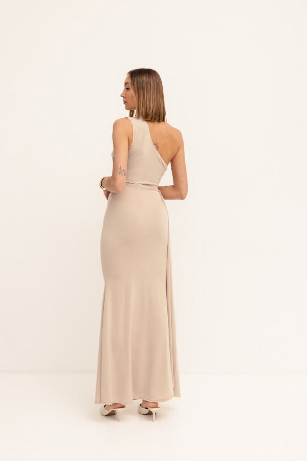 Nadia Długa Sukienka Na Jedno Ramię Beż