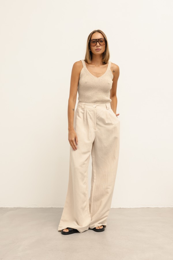 Kansas Wide-Leg Trousers Beige